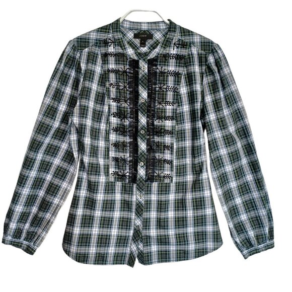 J Crew Plaid Shirt Button Front Bead Detail Cotton Womens Small - Picture 9 of 9